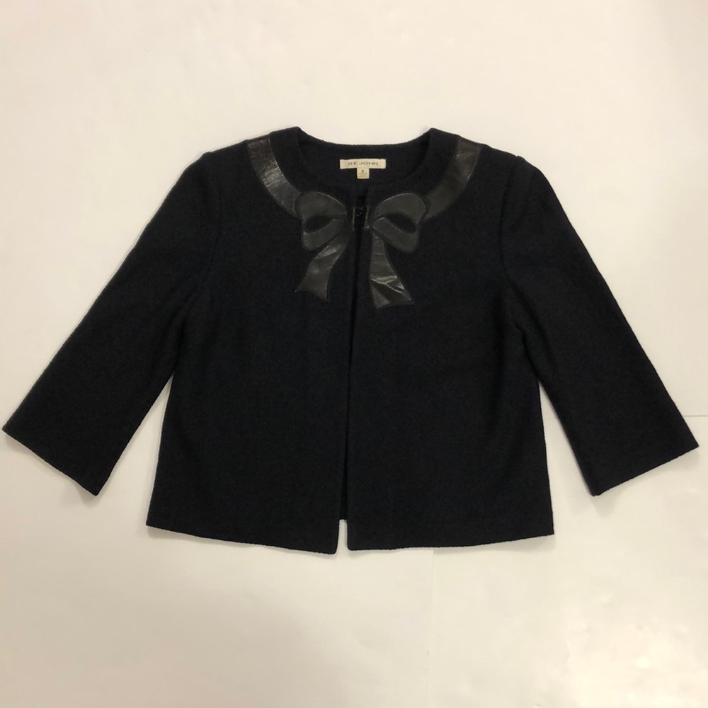 St. John 6 Sweater Jacket Black Bow Detail 3/4 length sleeve Excellent Condition